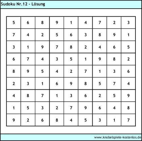 Lsung Knobelspiel Sudoku