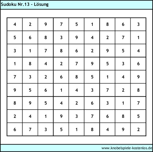 Lsung Knobelspiel Sudoku